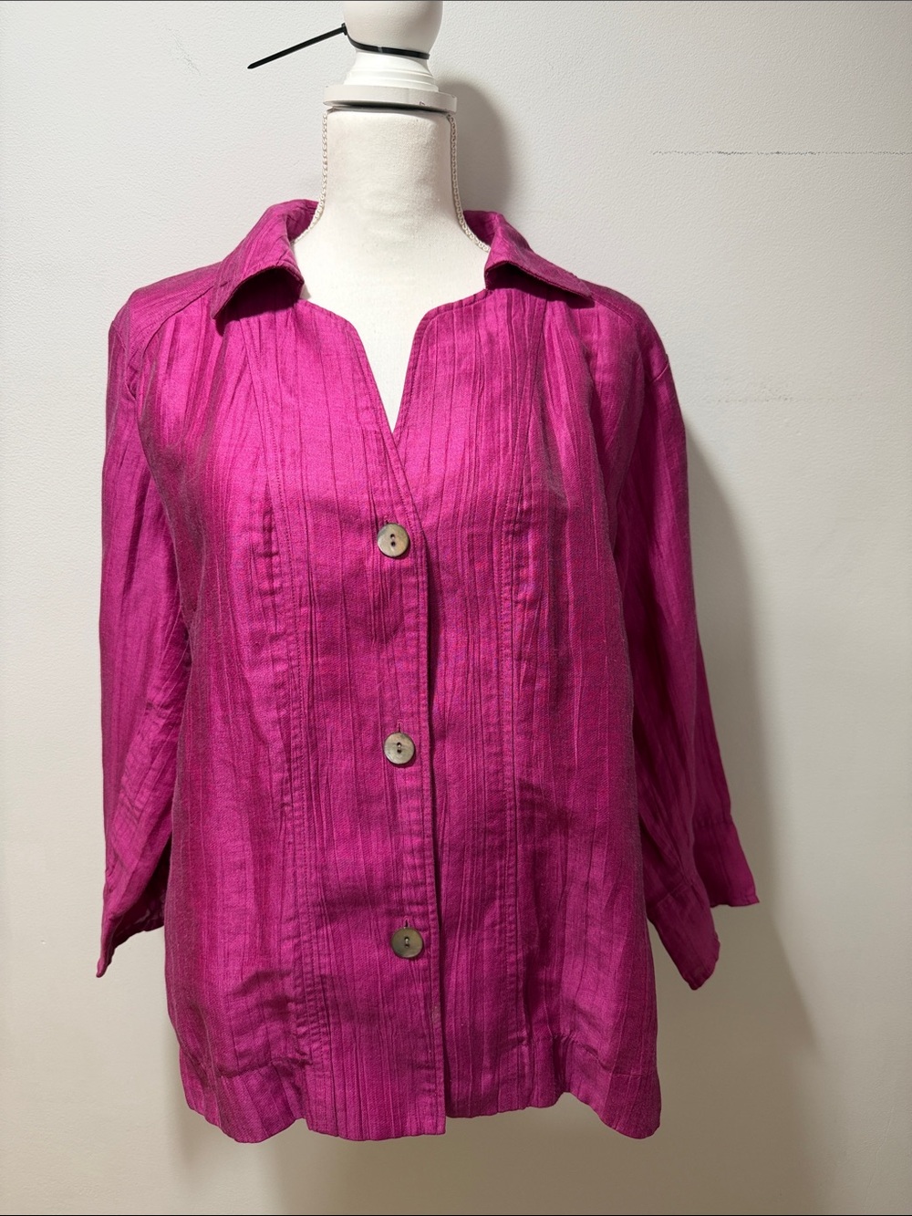 Kate Hill‎ Women’s Magenta Linen Buttoned Blouse Plus 16w Boho Lightweight Top